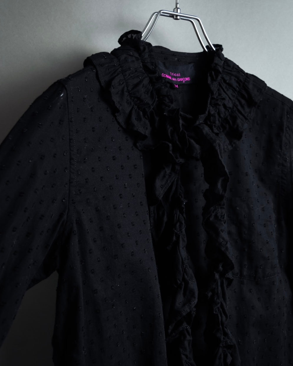 "tricot COMME des GARCONS"  80's Tiered ruffle design, dotted sheer blouse