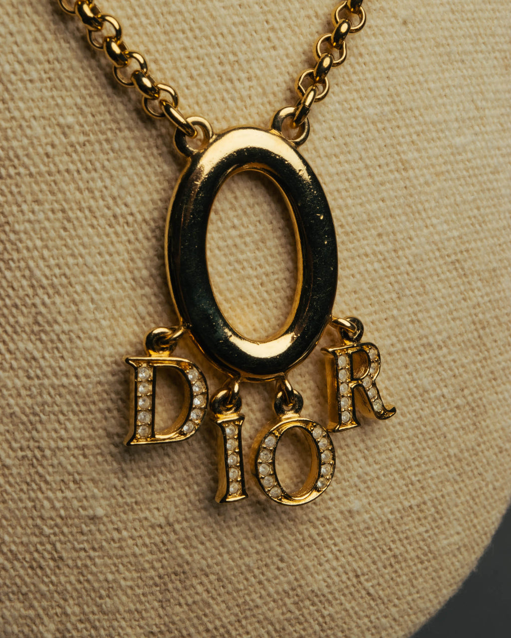 "Christian Dior" 90's-00's Gold tone logo charm pendant necklace
