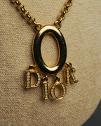 "Christian Dior" 90's-00's Gold tone logo charm pendant necklace