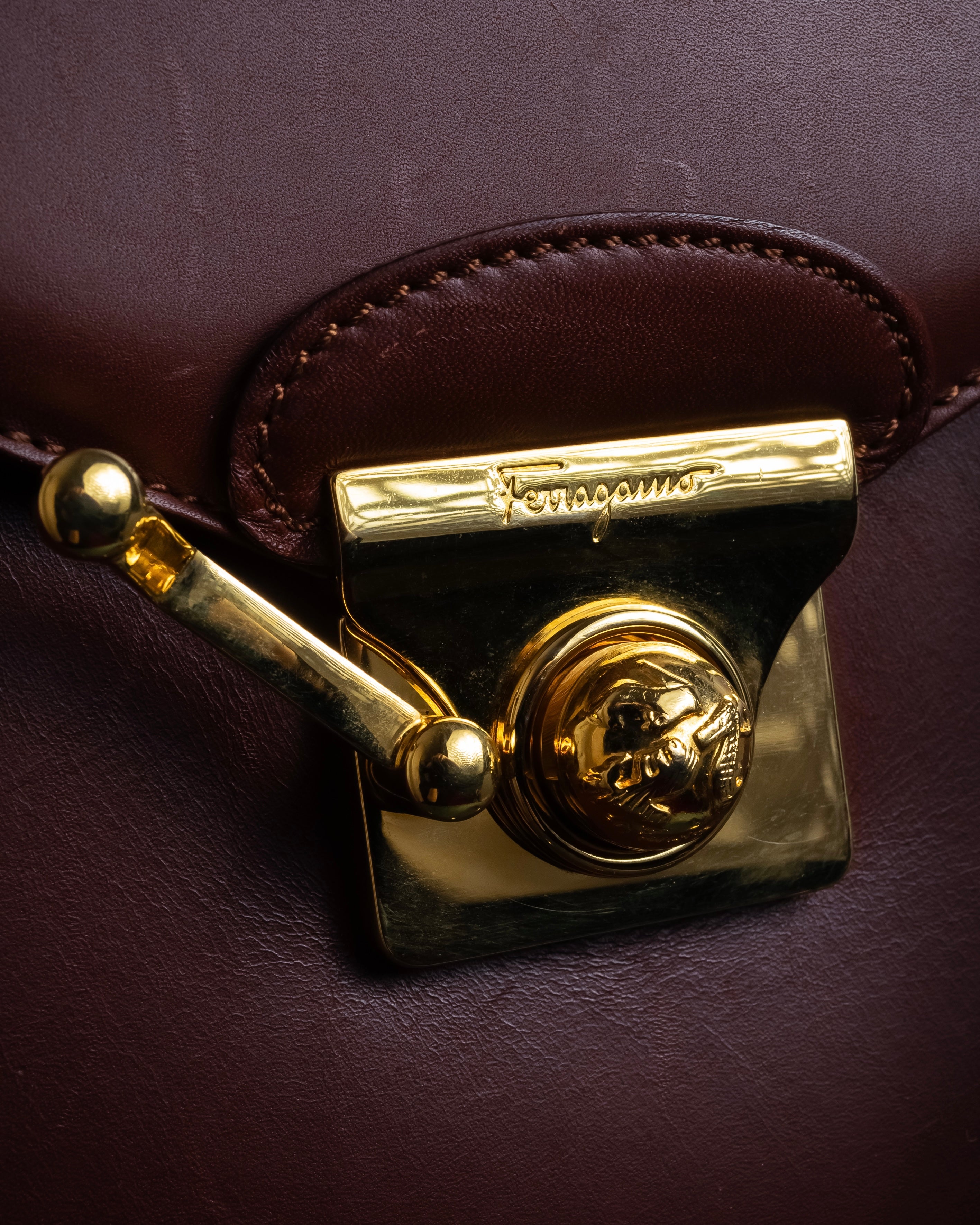 "Salvatore Ferragamo" Coin motif metal design leather hand bag