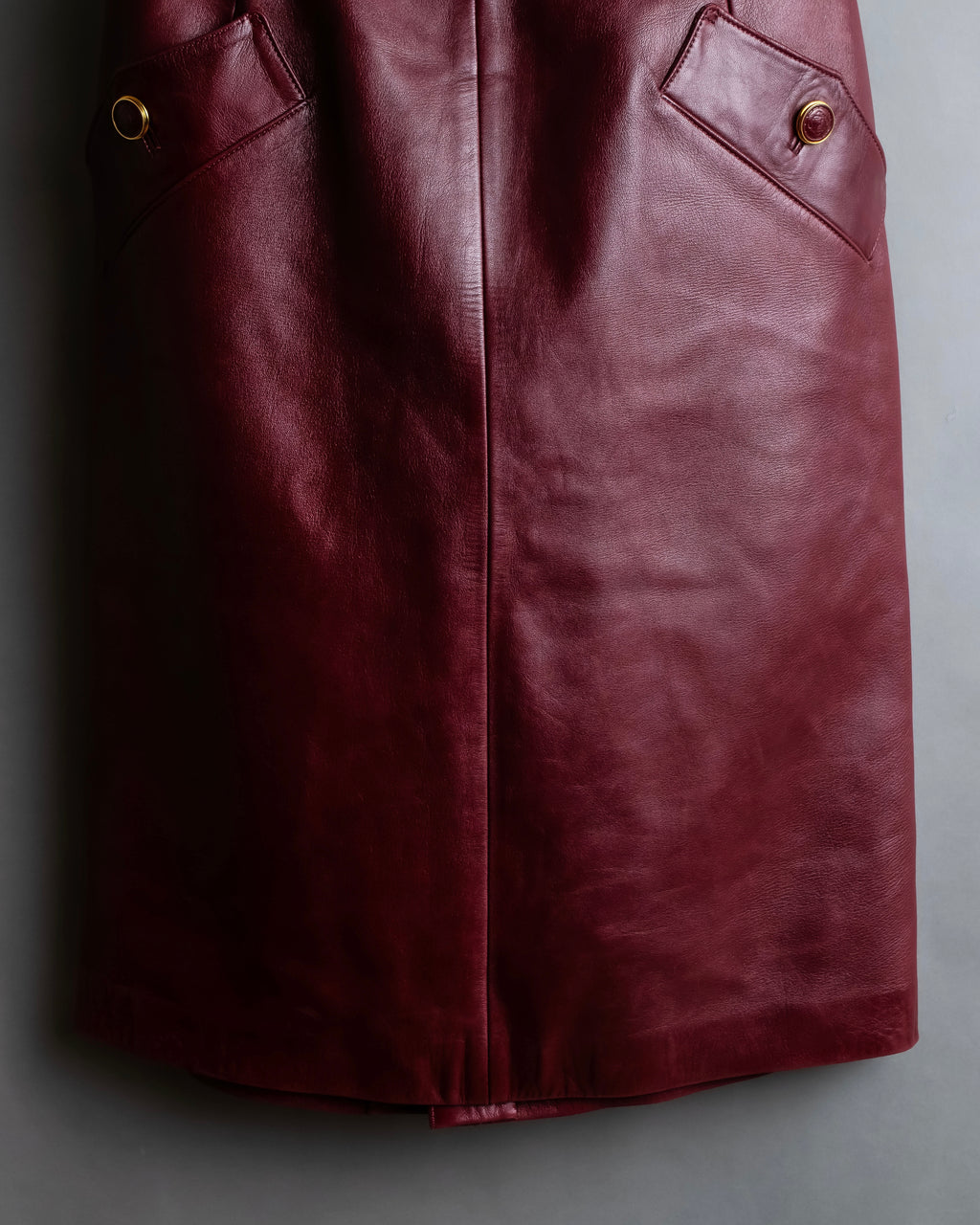 "LOEWE" Burgundy leather front button middle skirt