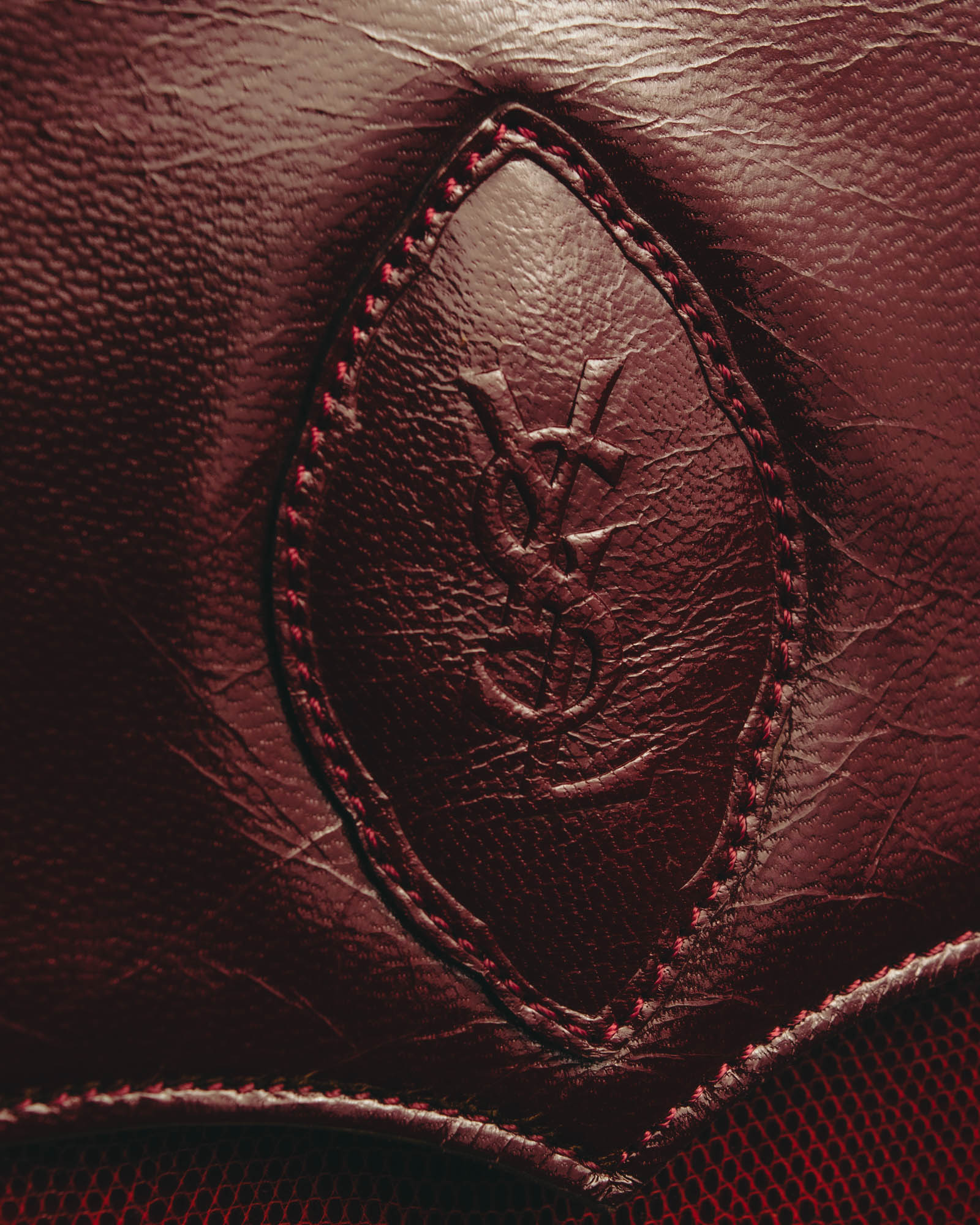 "Yves Saint Laurent" 80's-90's Burgundy embossed leather shoulder bag
