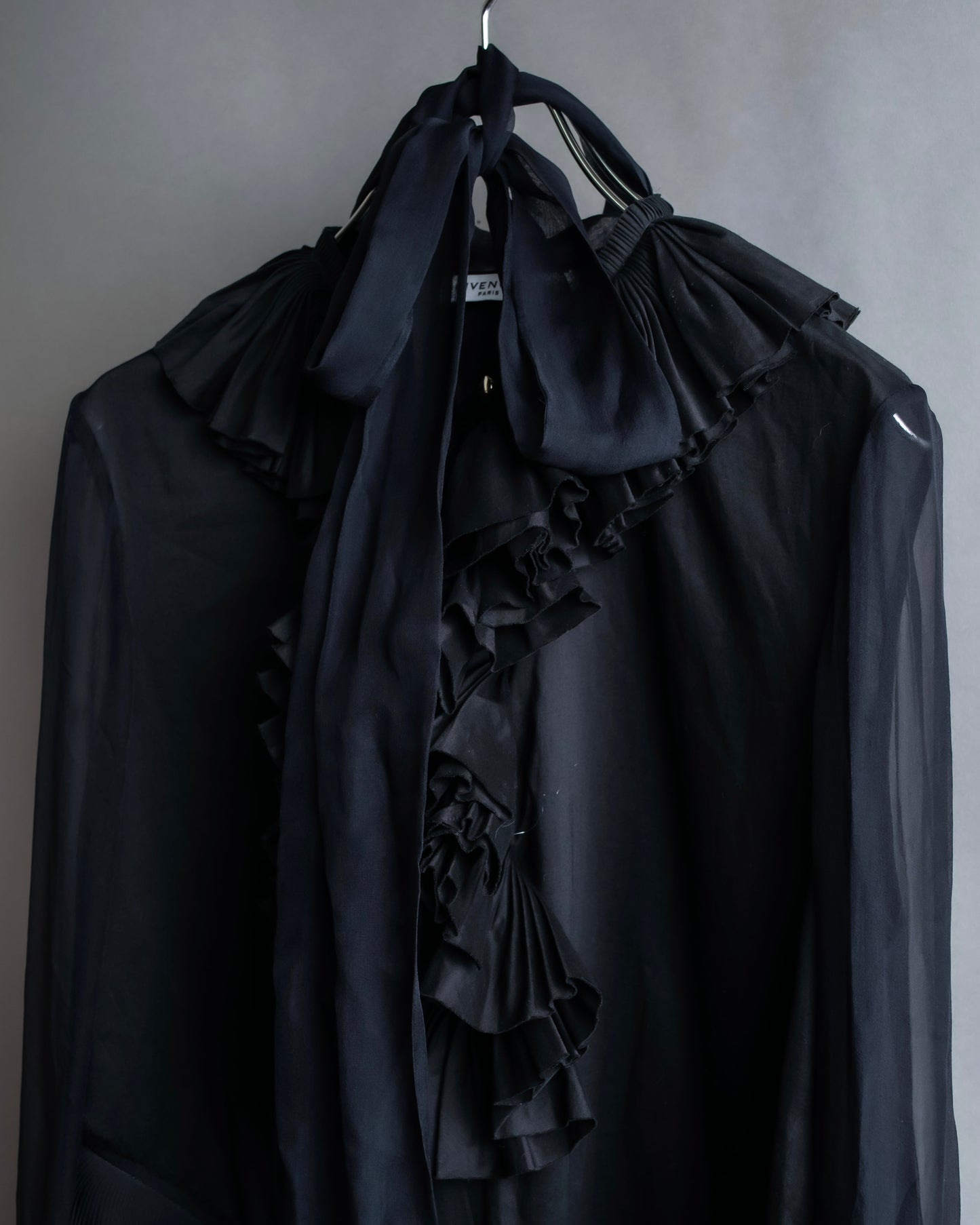 "GIVENCHY" Ribbon frill detail bow tie silk shirt ribbon frill detail