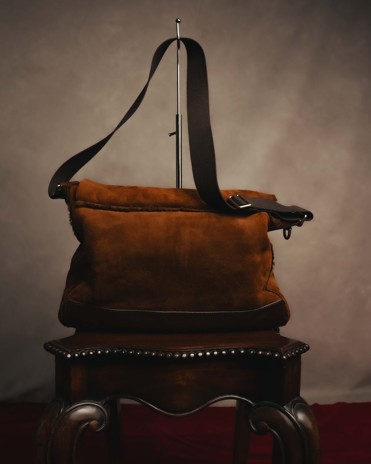 -SPECIAL- "Yves Saint Laurent" 00's Luxurious shearling double buckle messenger bag
