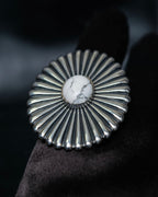 “Enasoluna” Flower motif marble stone silver ring