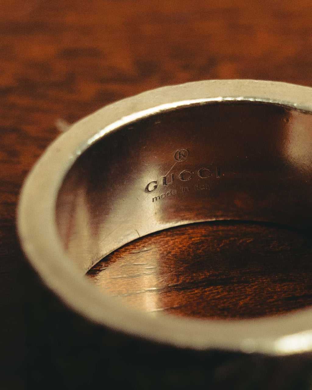 "GUCCI" 20's Ornate green inlay wide band ring