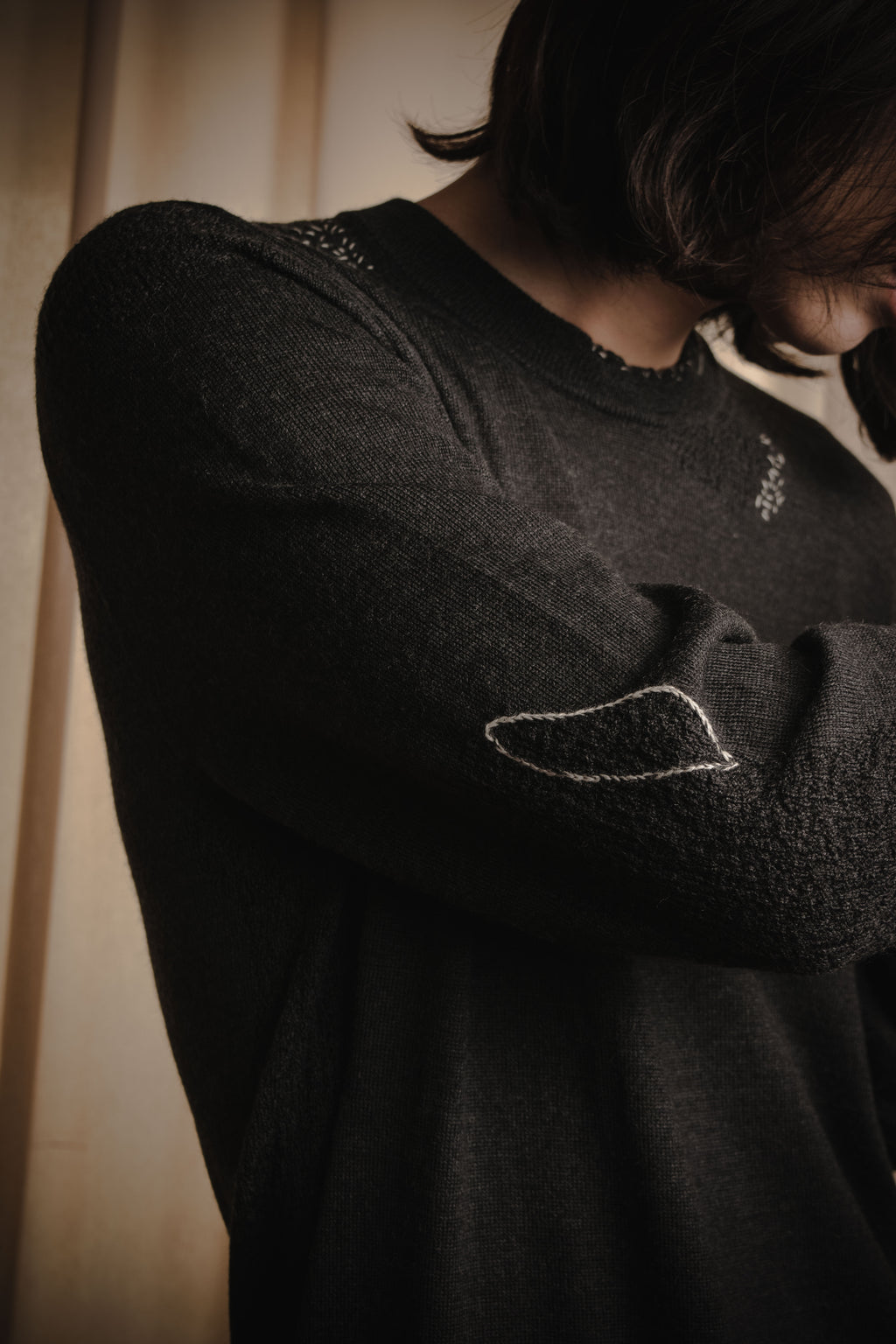 "Maison Margiela" 15AW deconstructed hand-stitched crewneck knit