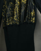 "Hermès" 00's Horse sketch print silk-paneled cashmere blend knit sweater