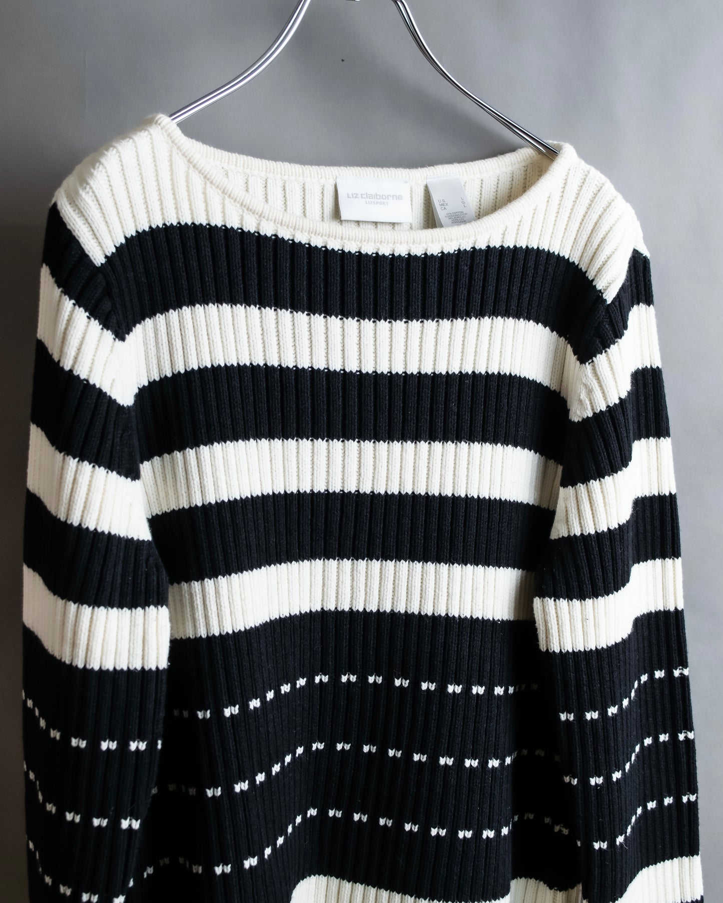 "liz claiborne" Thick pitch striped bicolor knit pullover