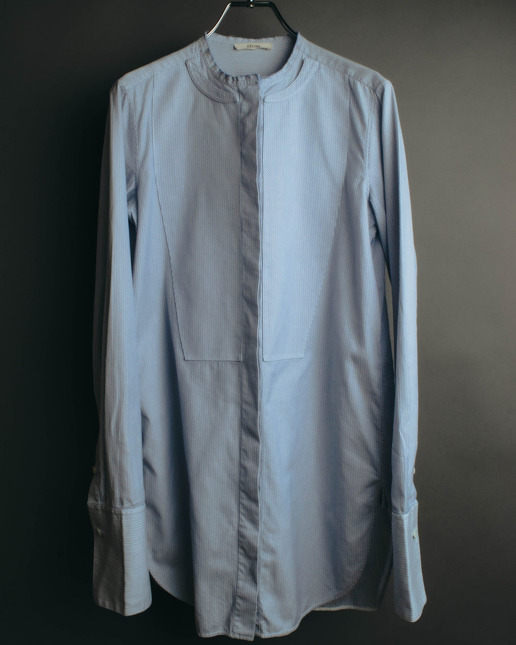 "CÉLINE" 10's Textured cotton collarless tunic shirt