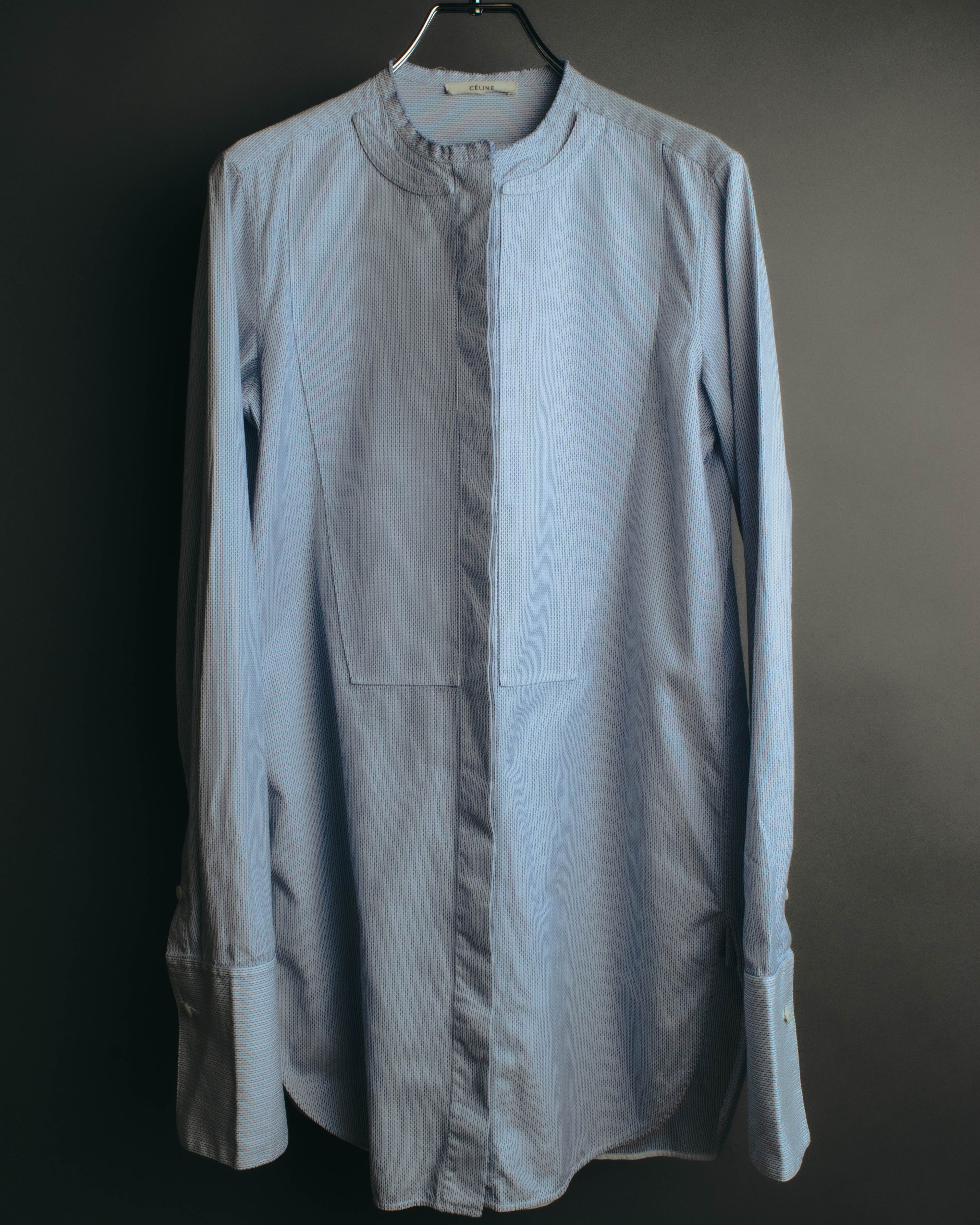 "CÉLINE" 10's Textured cotton collarless tunic shirt