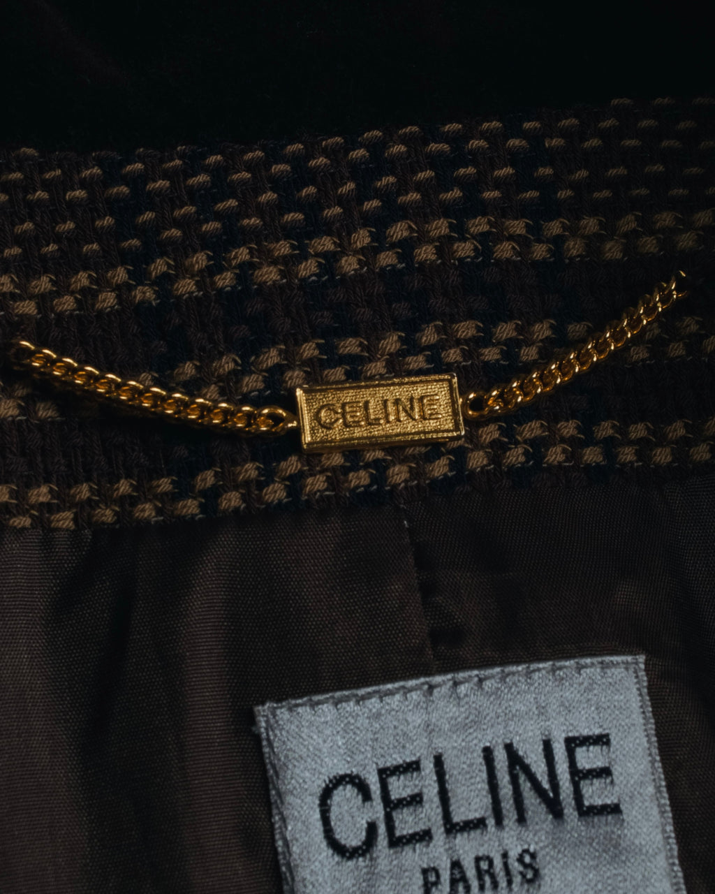 "CELINE" Late 80s–Early 90s velvet-collar woven jacket