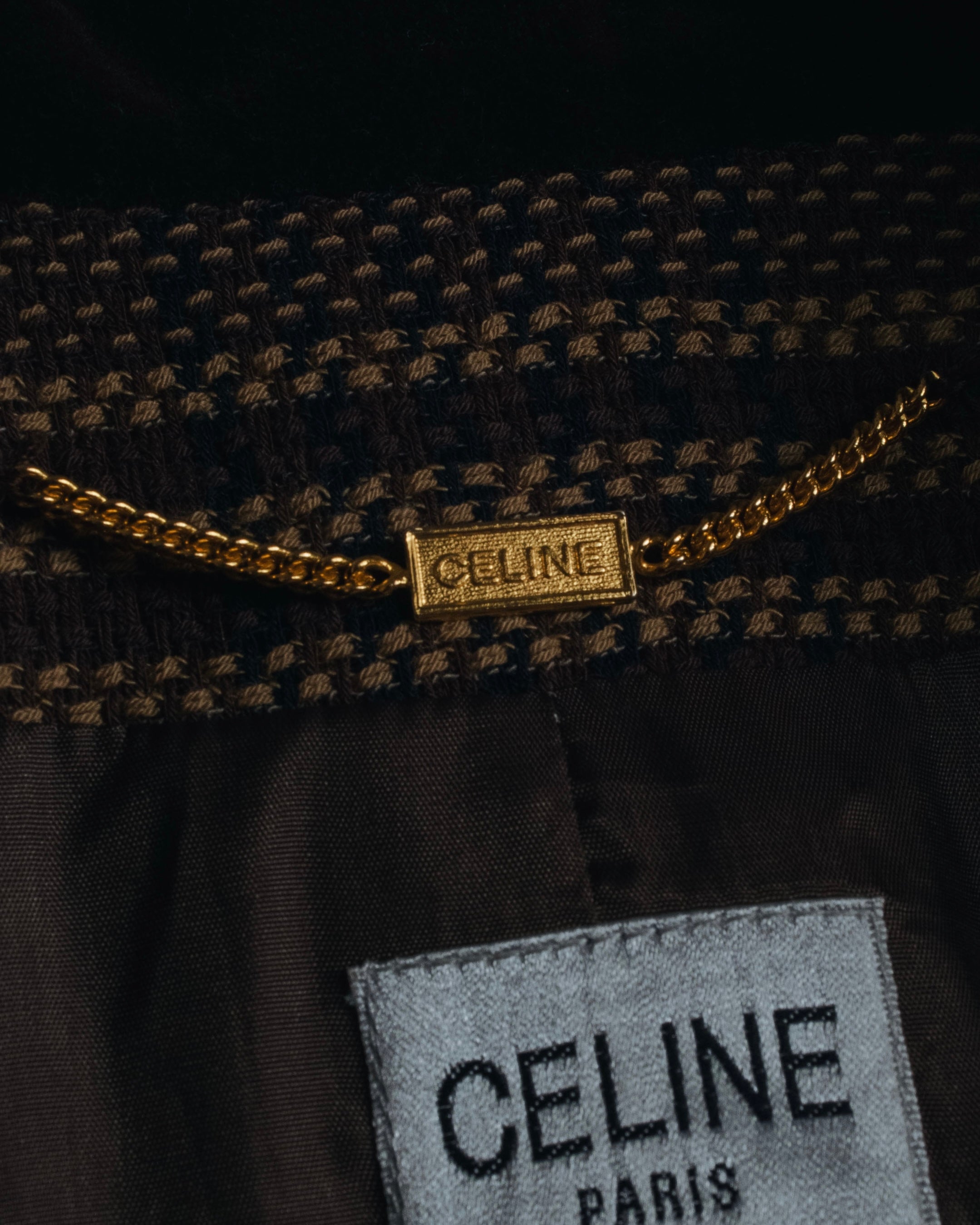 "CELINE" Late 80s–Early 90s velvet-collar woven jacket