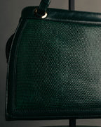 -SPECIAL- "Yves Saint Laurent" 80's-90's Glossy green exotic leather shoulder handbag