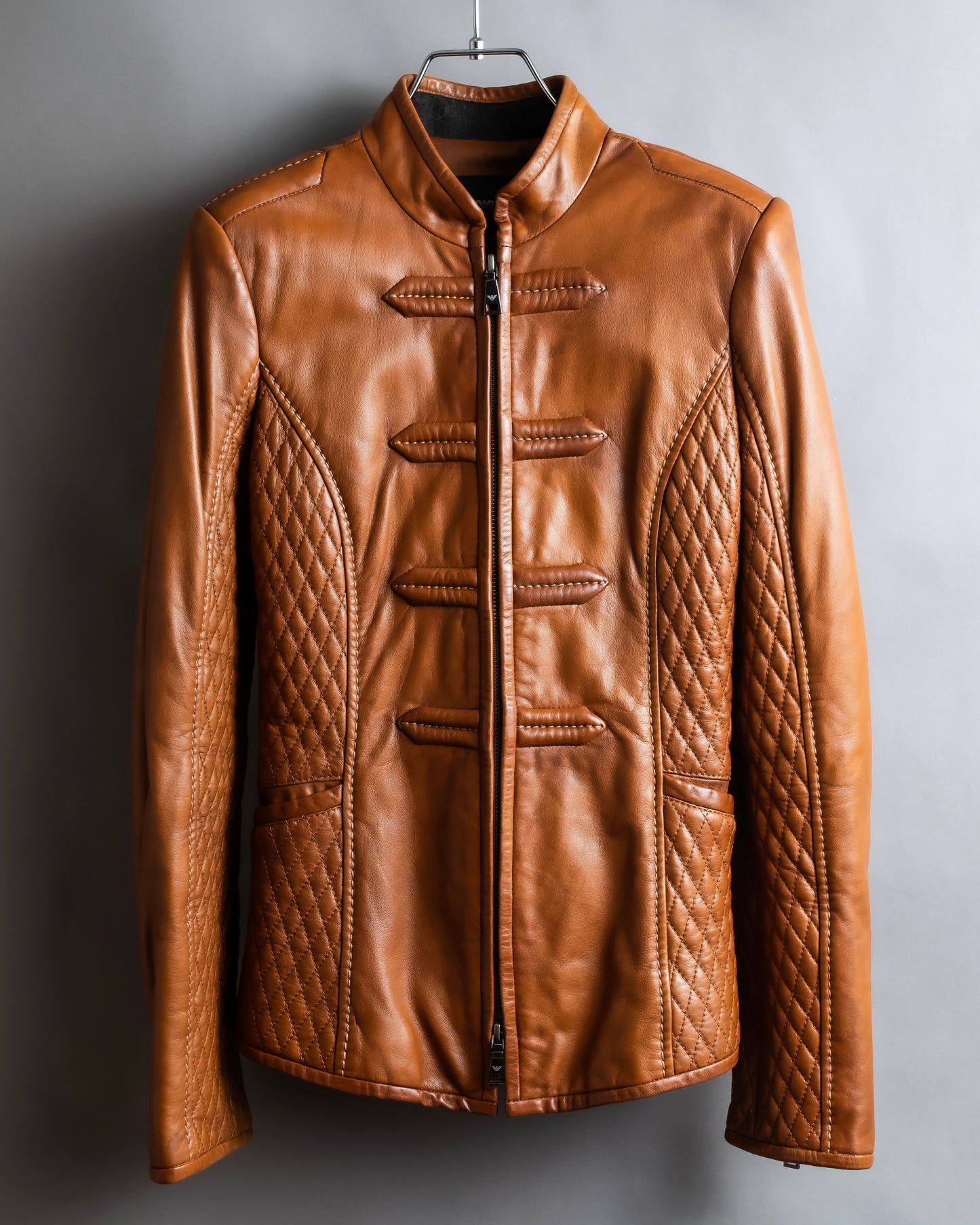 "EMPORIO ARMANI"  Quilted design brown color leather jacket