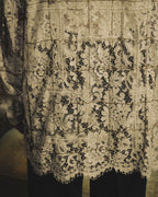 -SPECIAL- "CHANEL" 10's-20's Embellished floral lace and pearl check oversized shirt