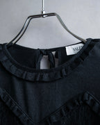 "VALENTINO" Ruffle＆lace design black knit