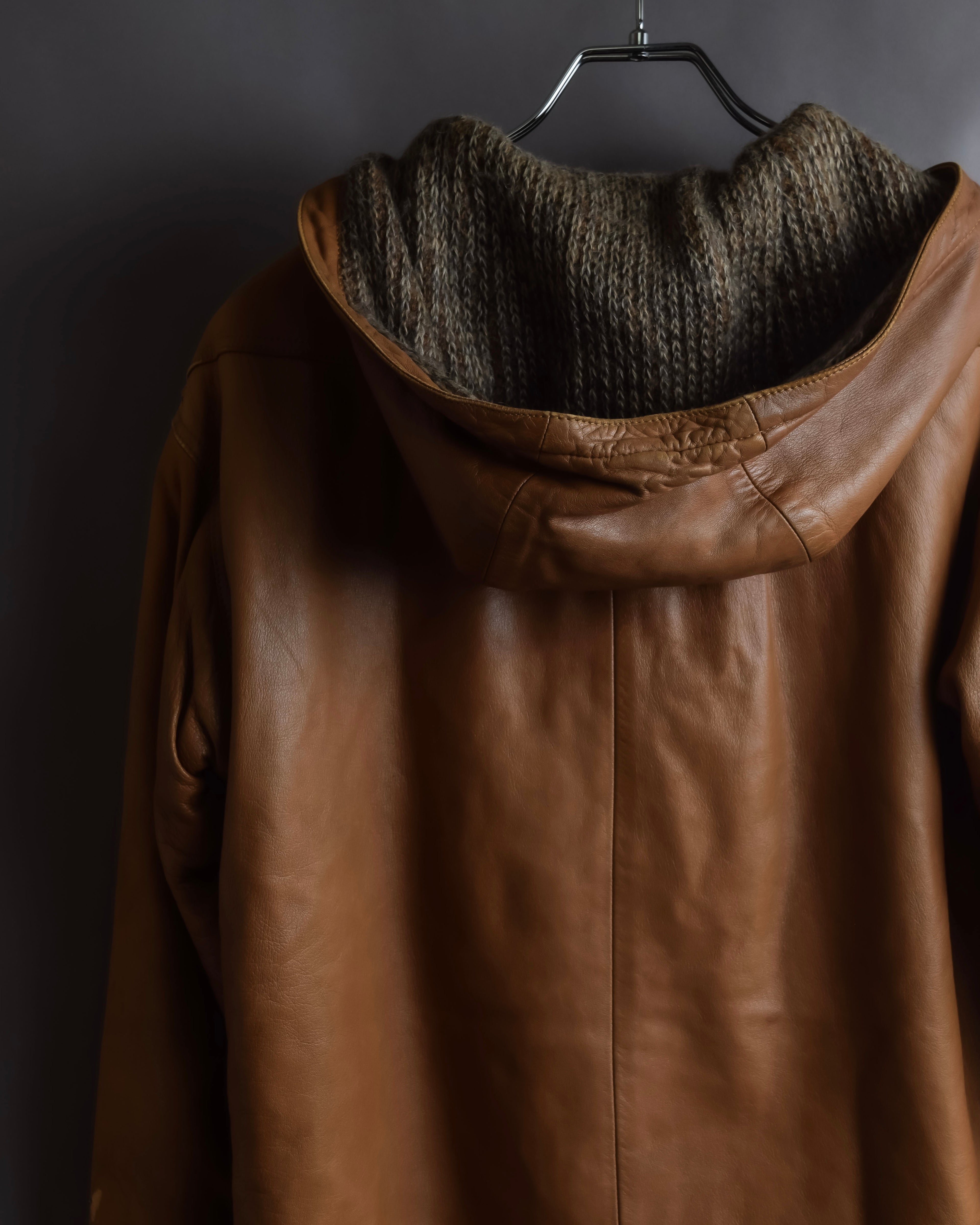 "LOEWE" 80-90's Vintage texture leather zip hoodie