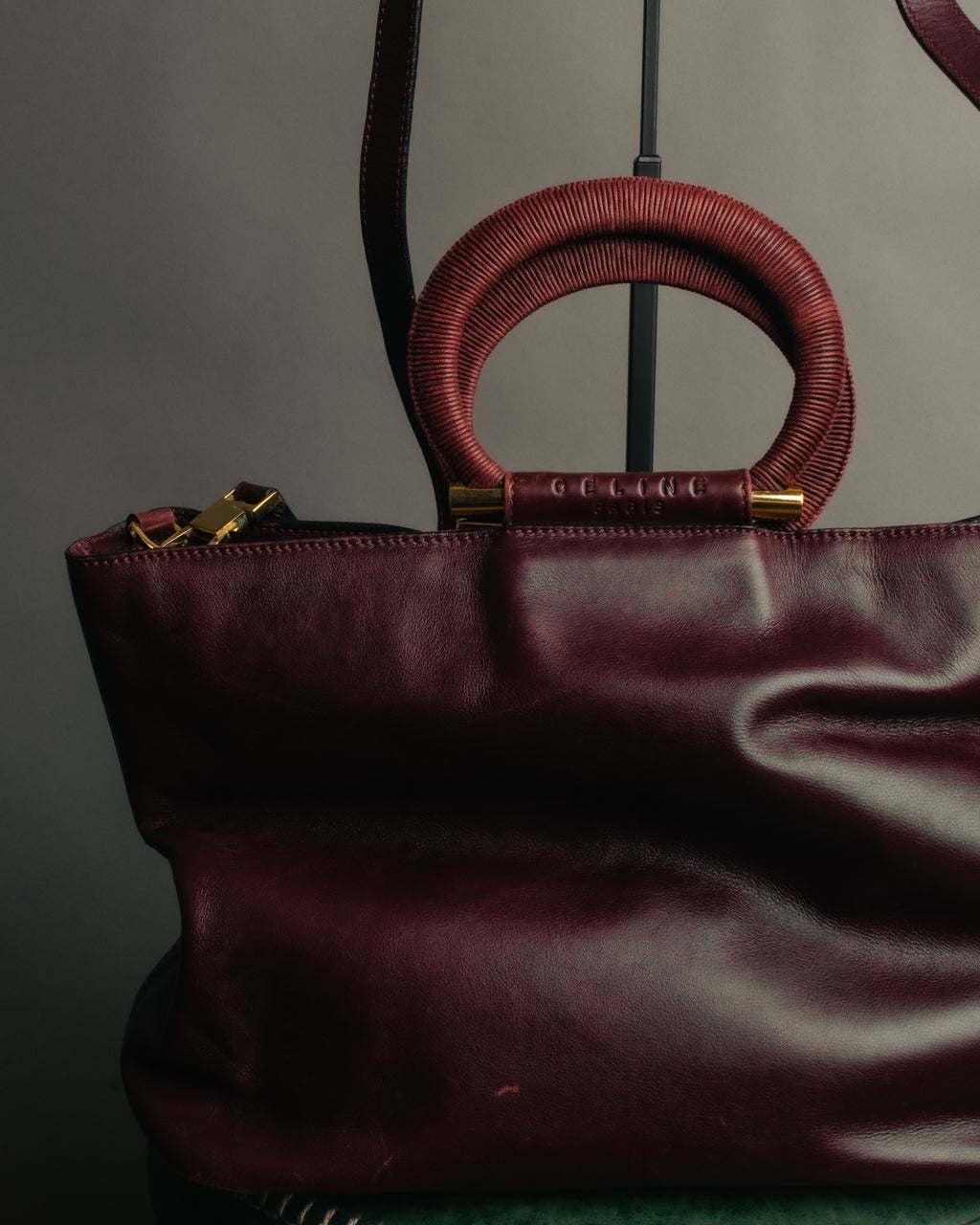 “CELINE” 90’s-00’s Burgundy leather ring handle tote bag