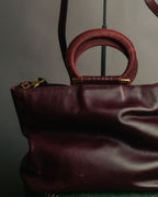 “CELINE” 90’s-00’s Burgundy leather ring handle tote bag