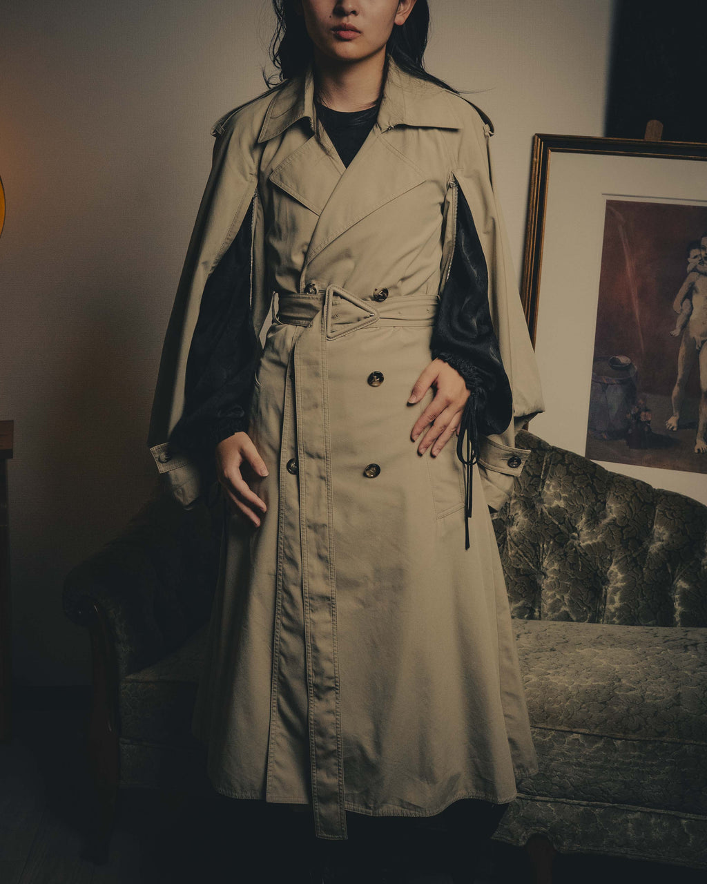 –SPECIAL– “BOTTEGA VENETA” 2020-21AW Sculptural cape-sleeve belted trench coat