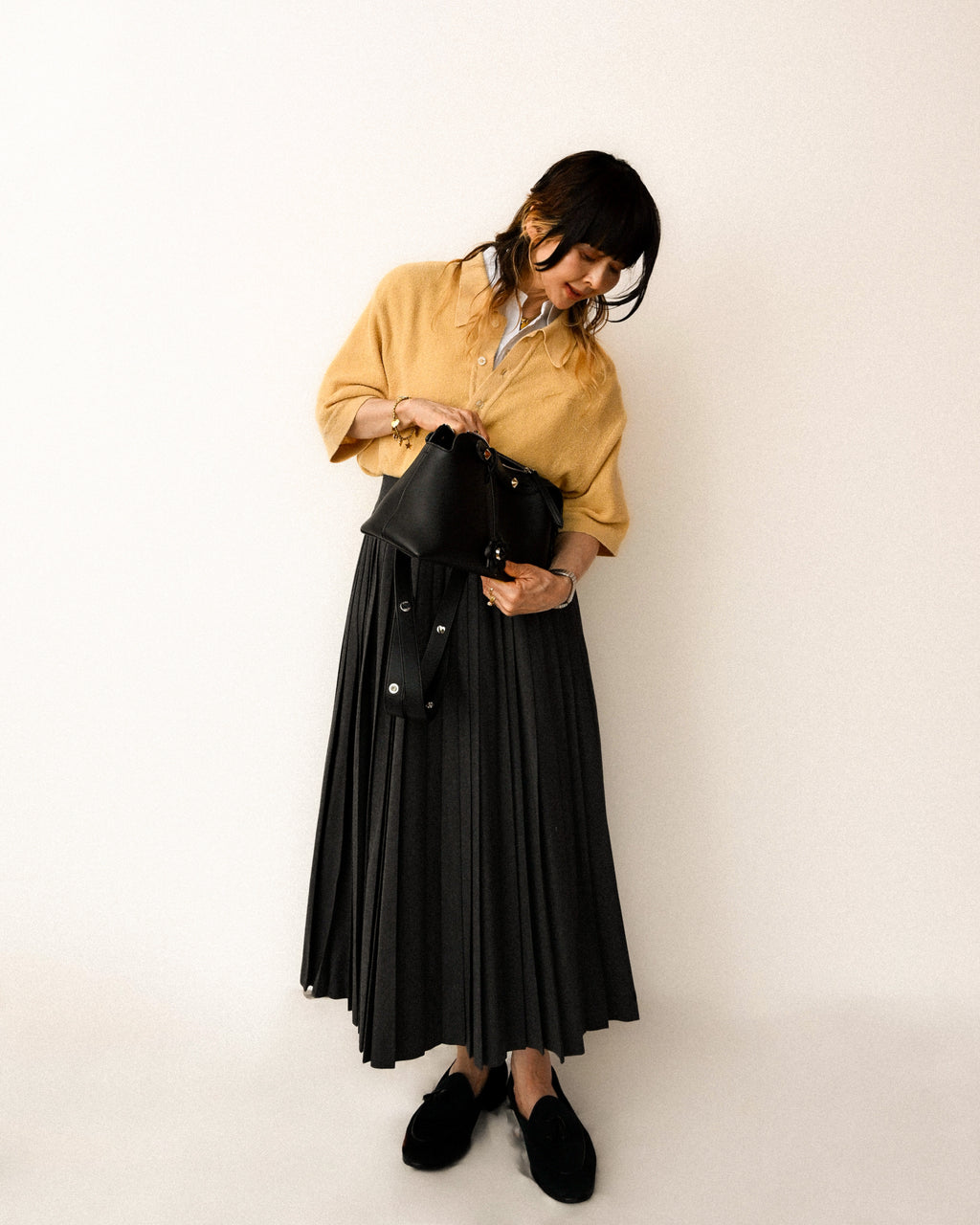 Christian Dior (SAMPLE)/ Archived Pure Wool Luxury Long Pleats Skirt Gray