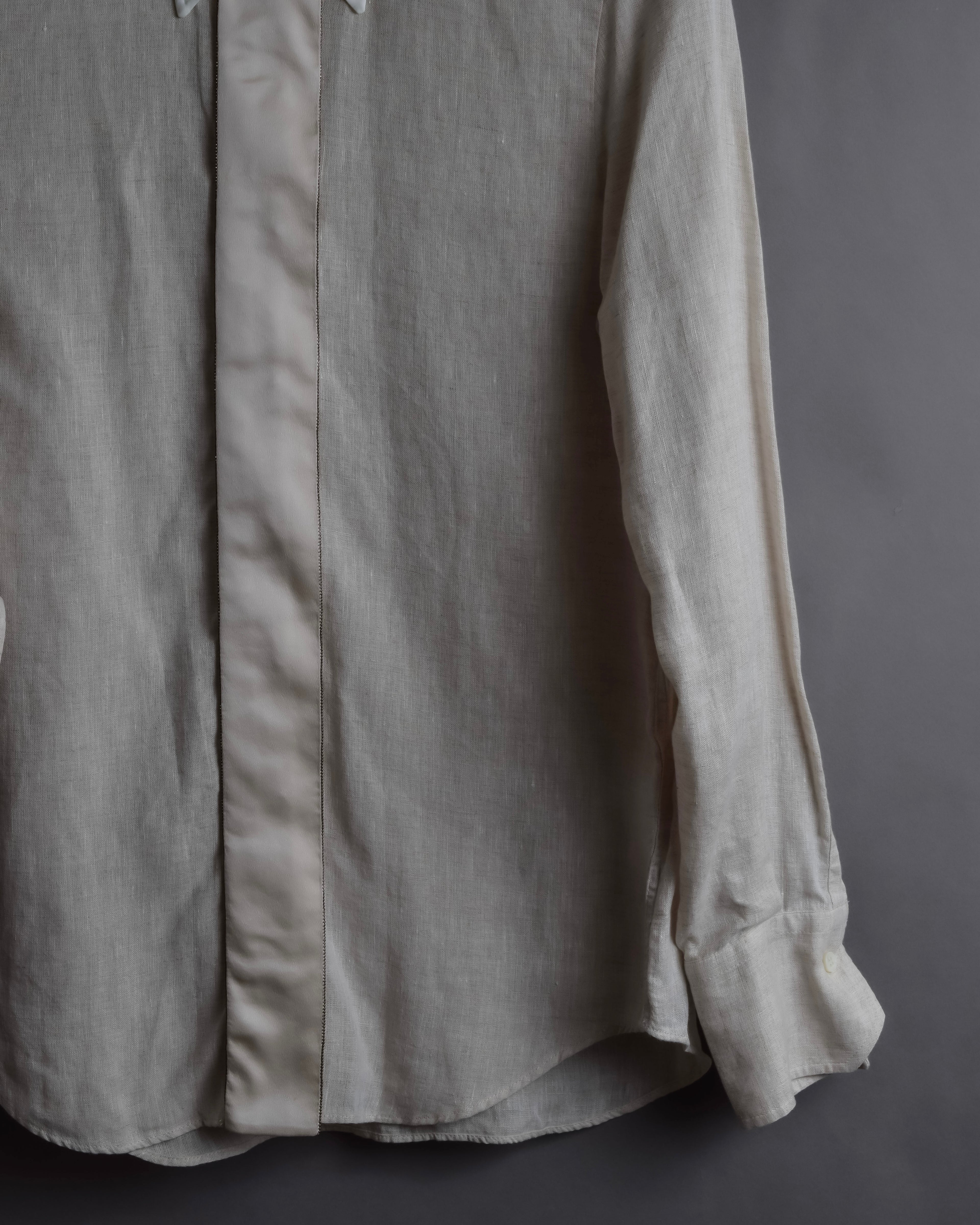 "BRUNELLO CUCINELLI" Contrast collar hidden placket linen shirt