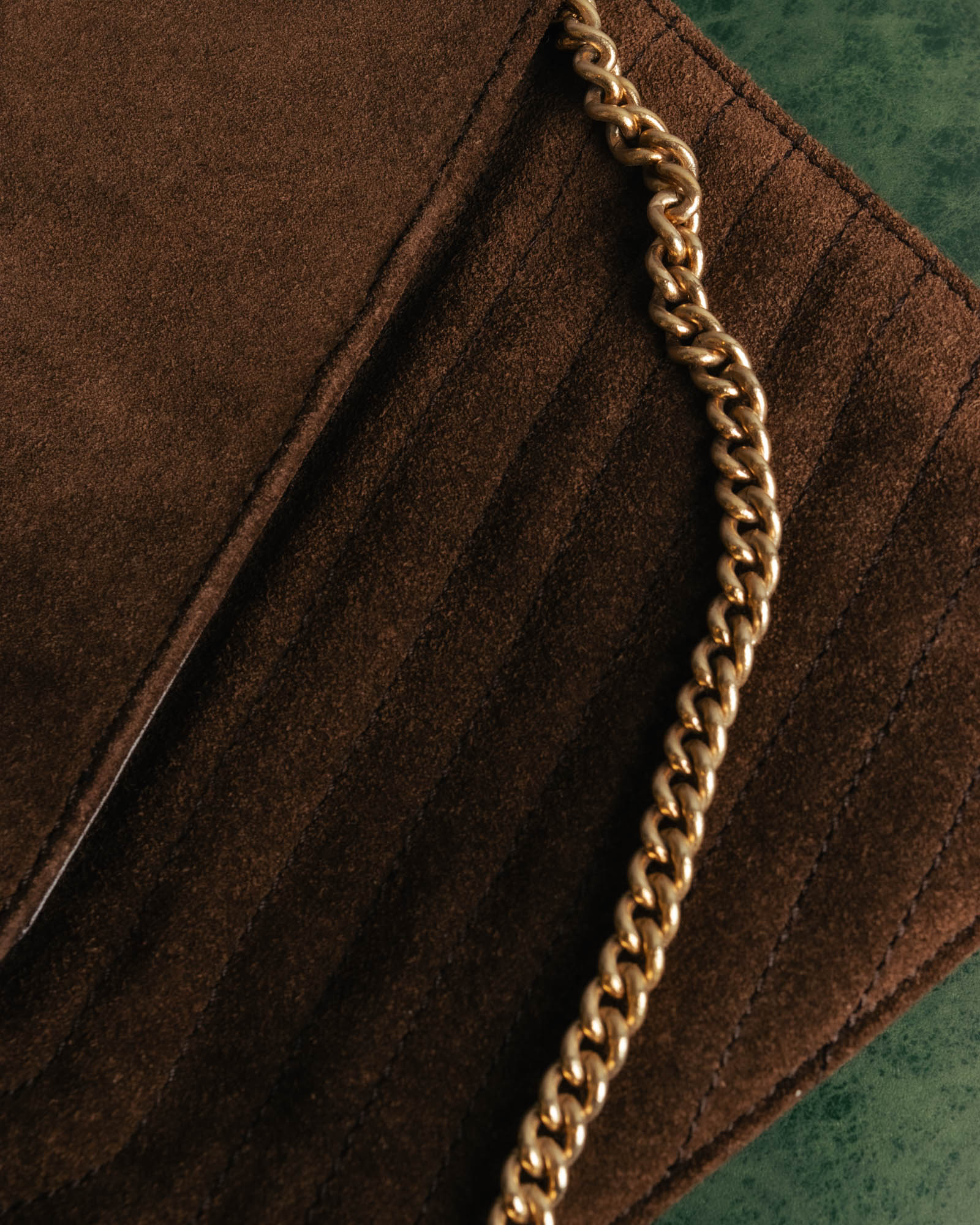 “LOEWE” 80’s-90’s Suede anagram chain shoulder bag