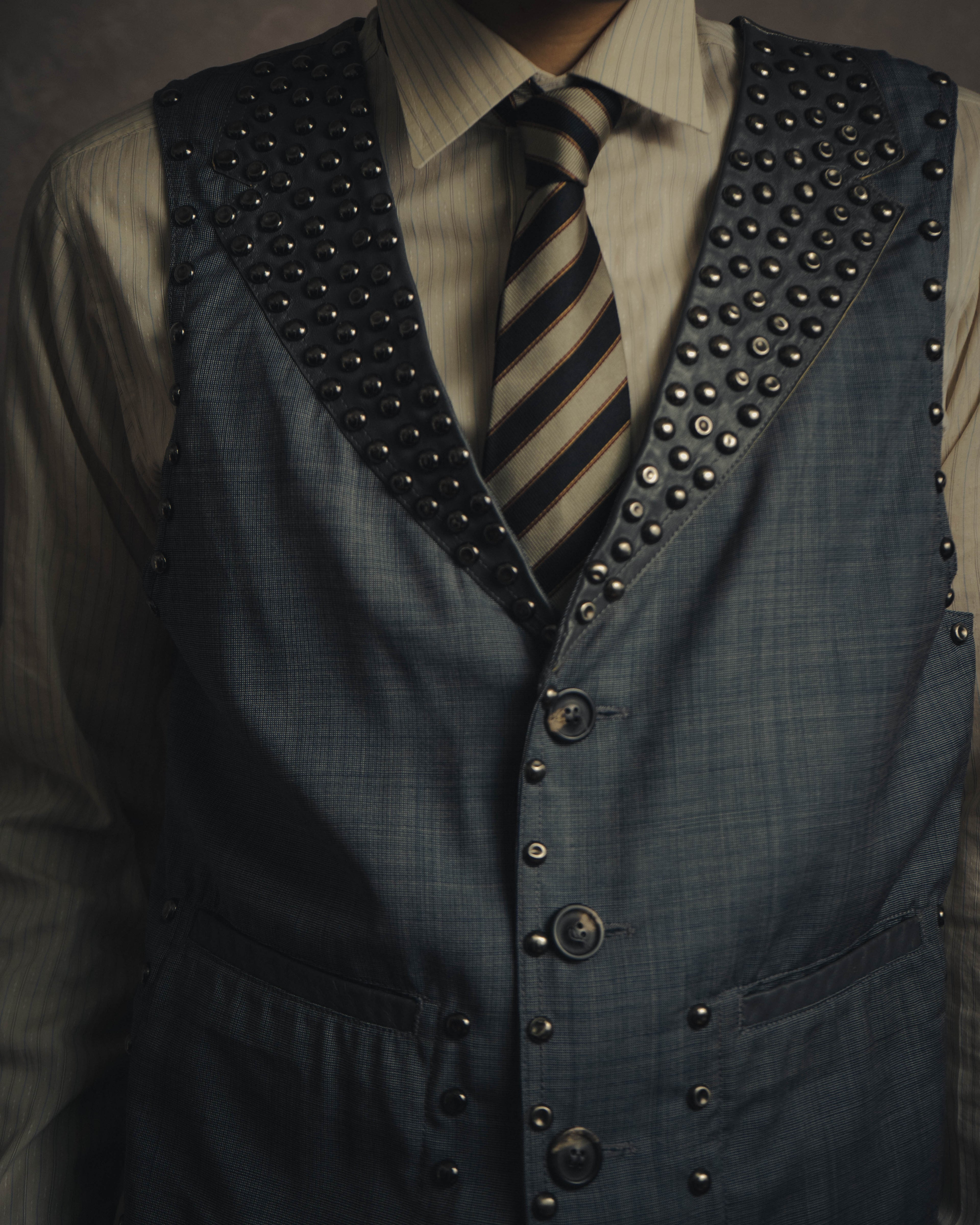-SPECIAL- “Maison Martin Margiela” 07SS Studded wool leather tailored vest