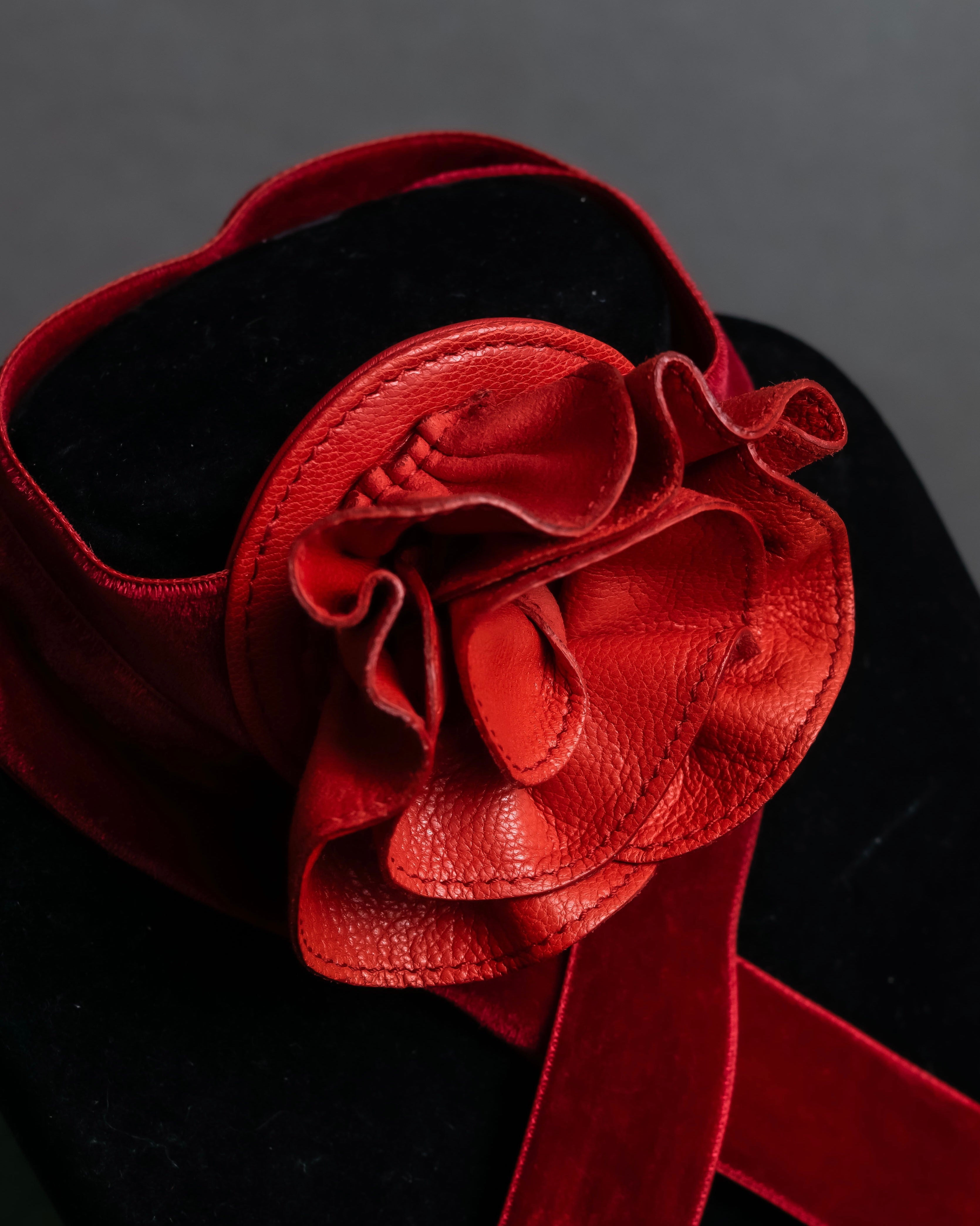 "YVES SAINT LAURENT" Rose motif leather choker＆ribbon accessories