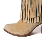 VINTAGE/ Fringe Detailed Suede High Heal Boots