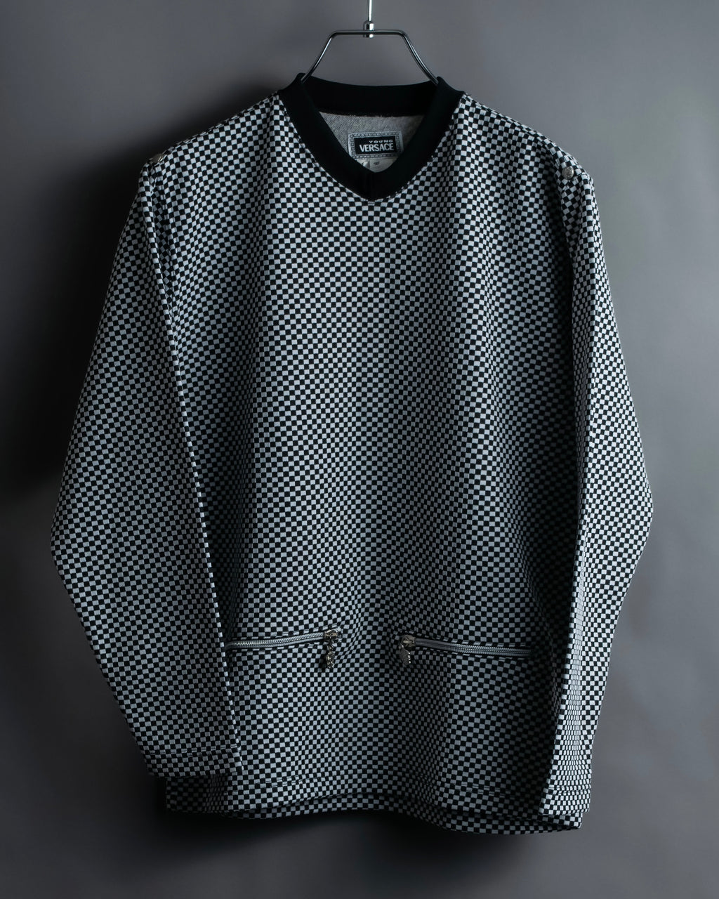 “VERSACE” checkered pattern zip pocket pull over