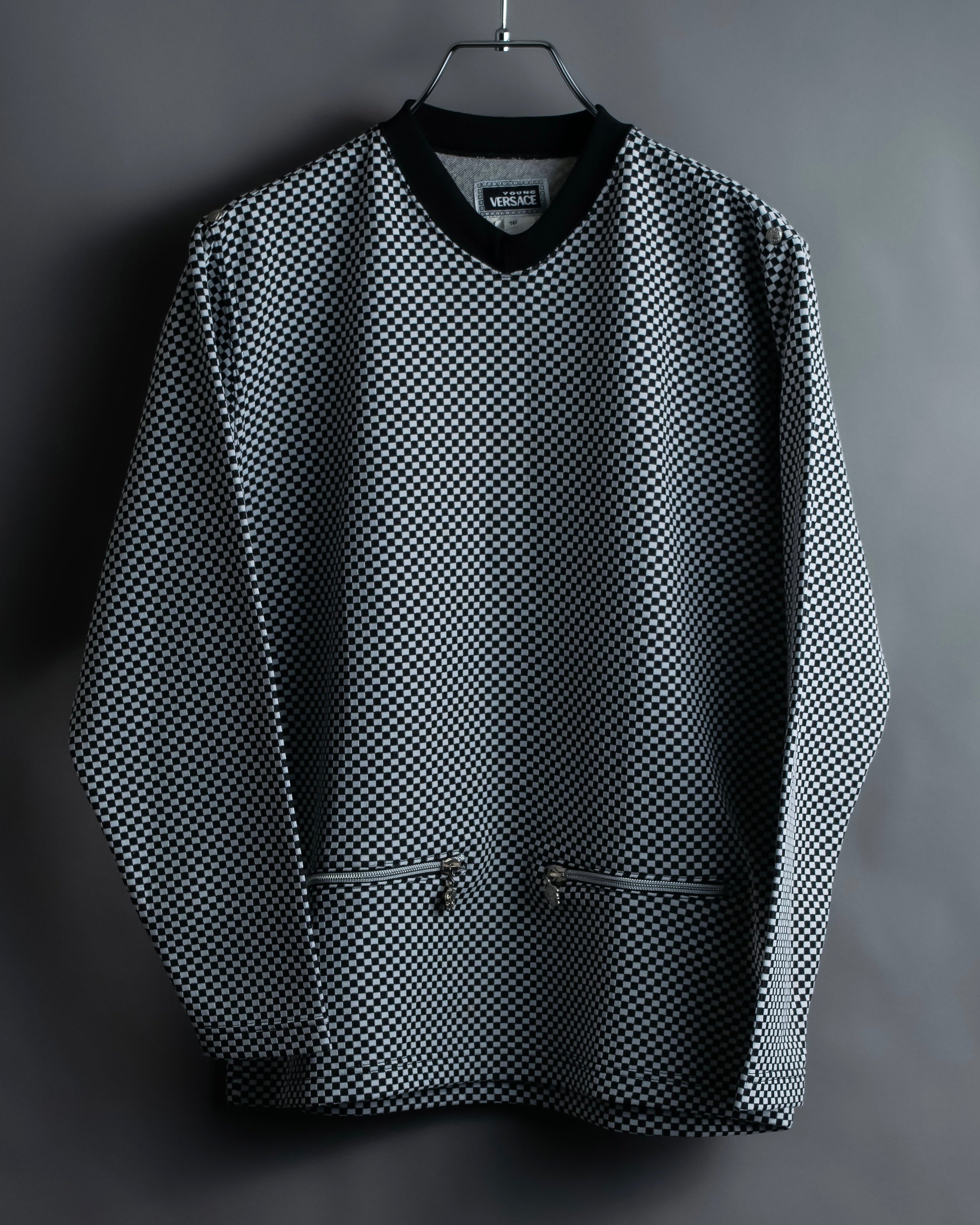 “VERSACE” checkered pattern zip pocket pull over
