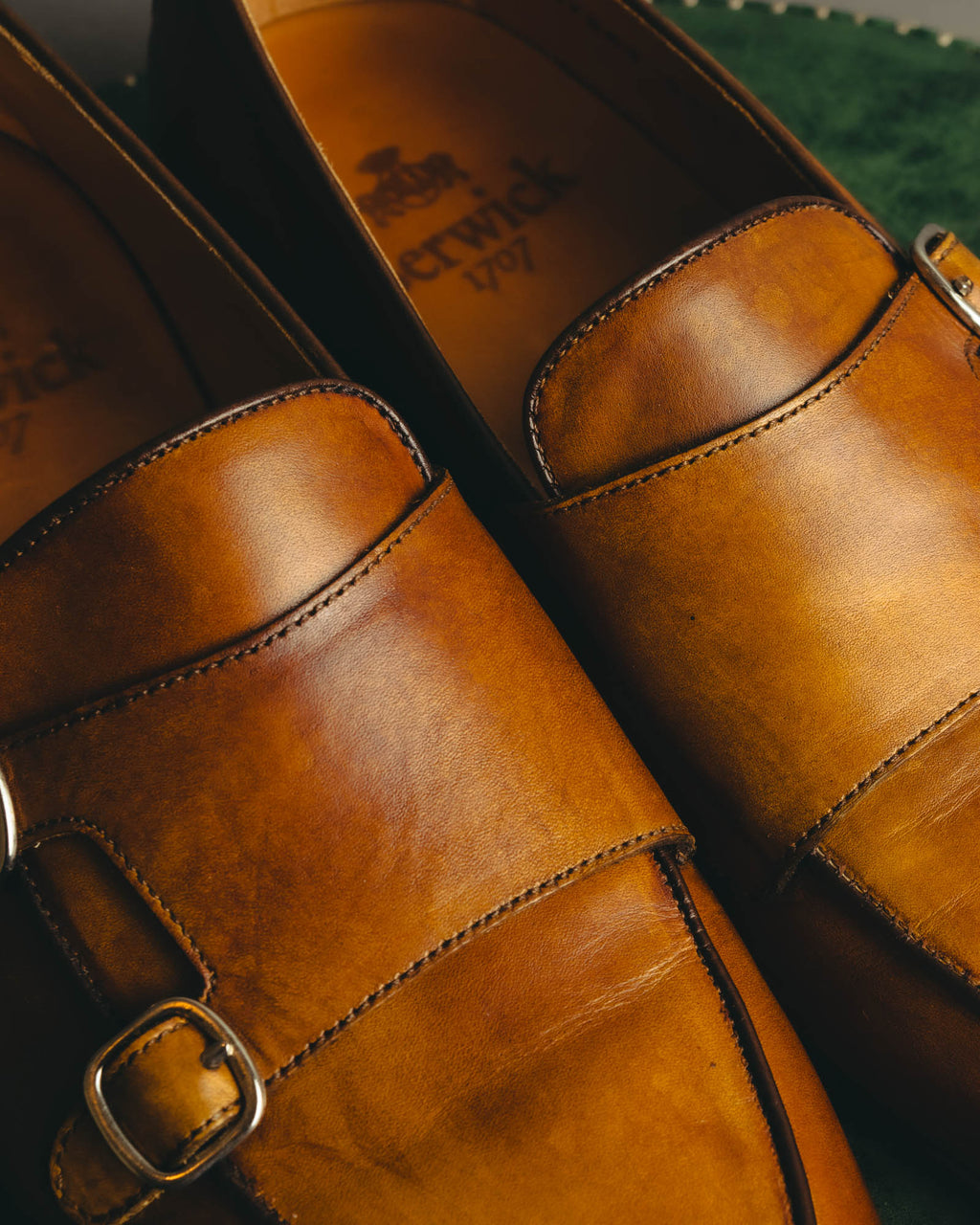 “Berwick 1707” 2010’s Patina aniline leather double monk shoes