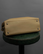 "Salvatore Ferragamo" Gancini motif greige color leather hand bag