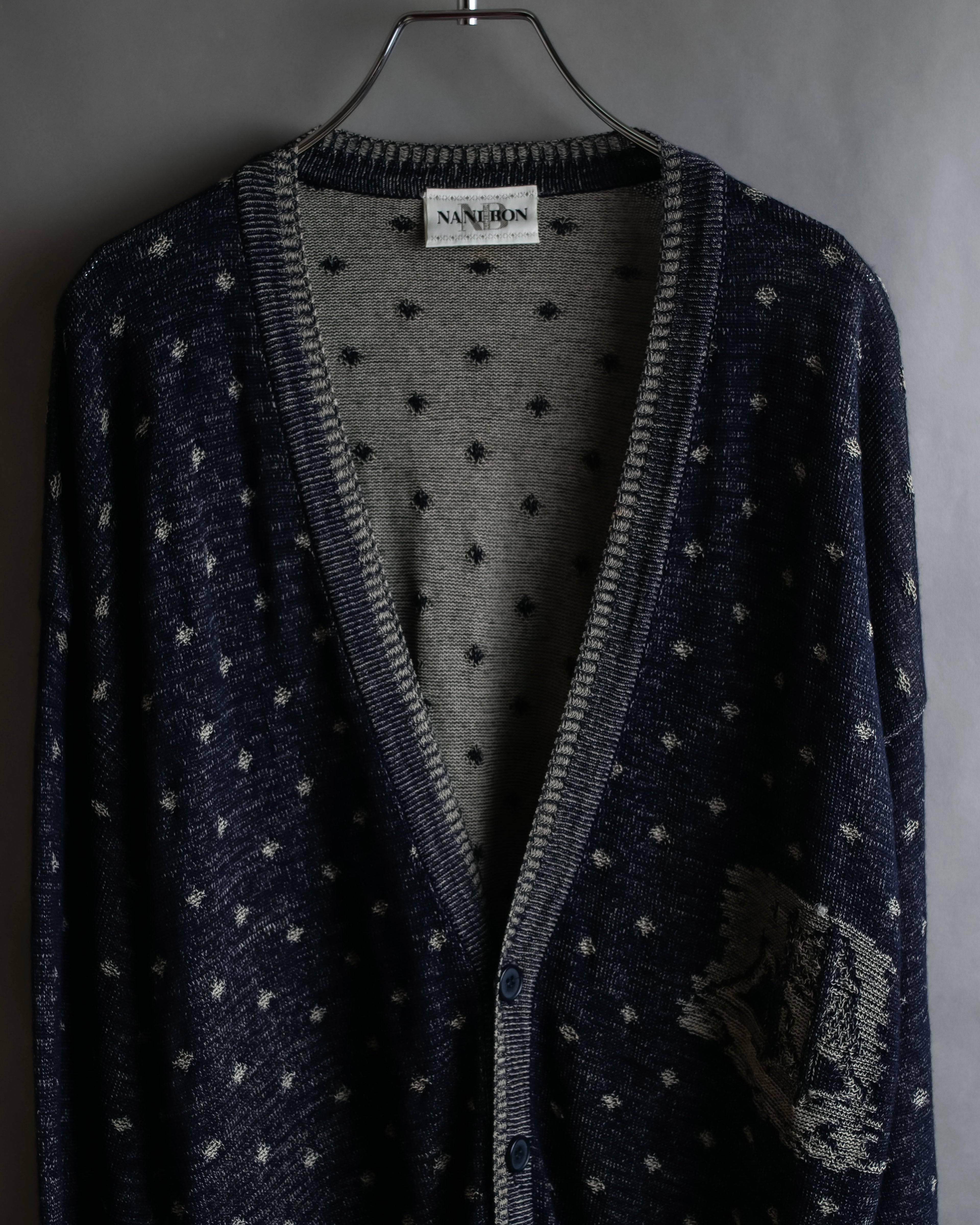"Vintage abstract polka dot knit cardigan"