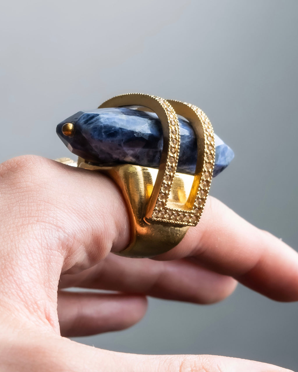 "Christian Dior" Sodalite Stone Gold Accent Ring