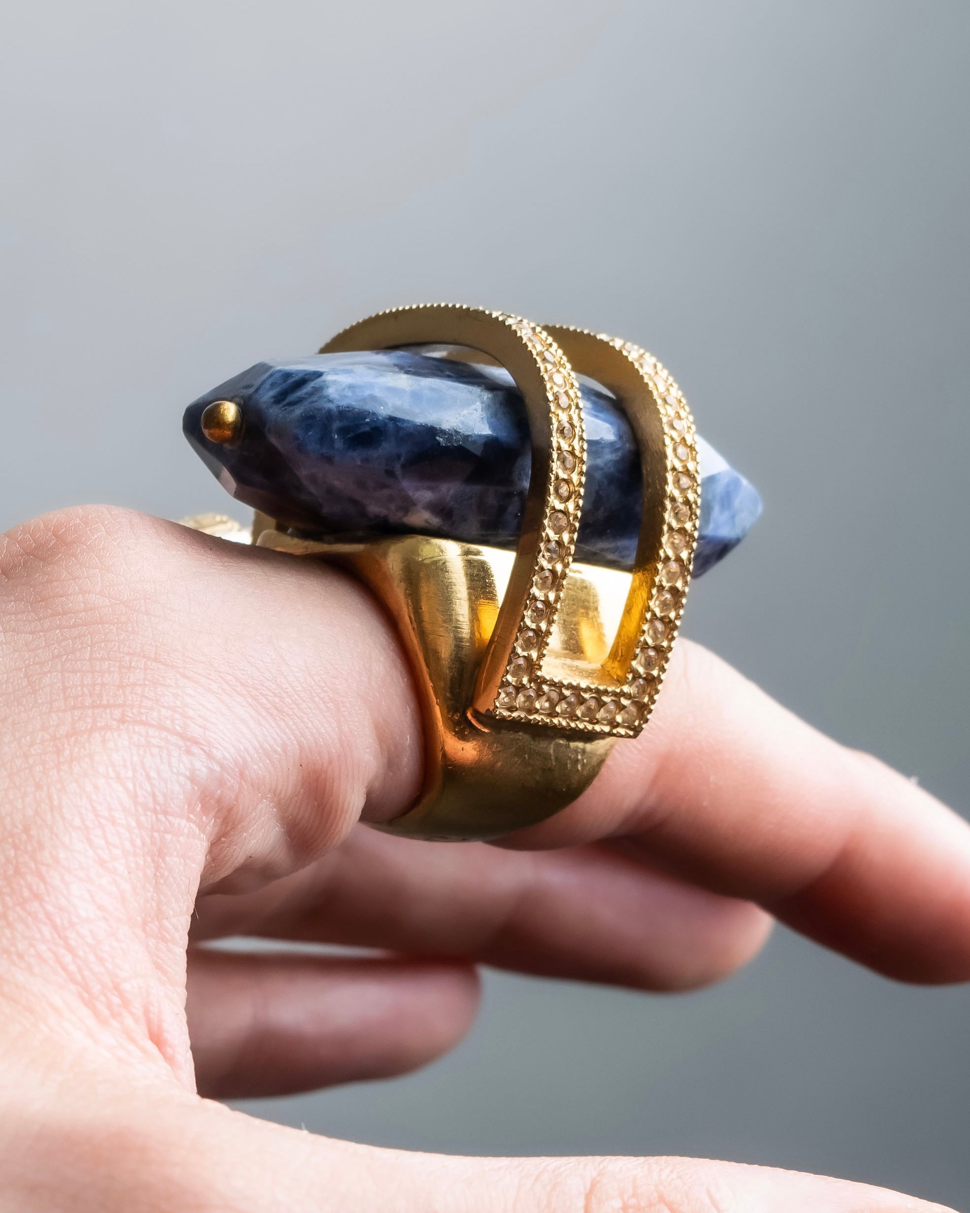 "Christian Dior" Sodalite Stone Gold Accent Ring