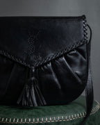 "YVES SAINT LAURENT" 80's-90's Logo engraved tassel detail bag
