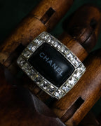 "CHANEL" 00AW Karl Lagerfeld period clear stone design logo engraved ring