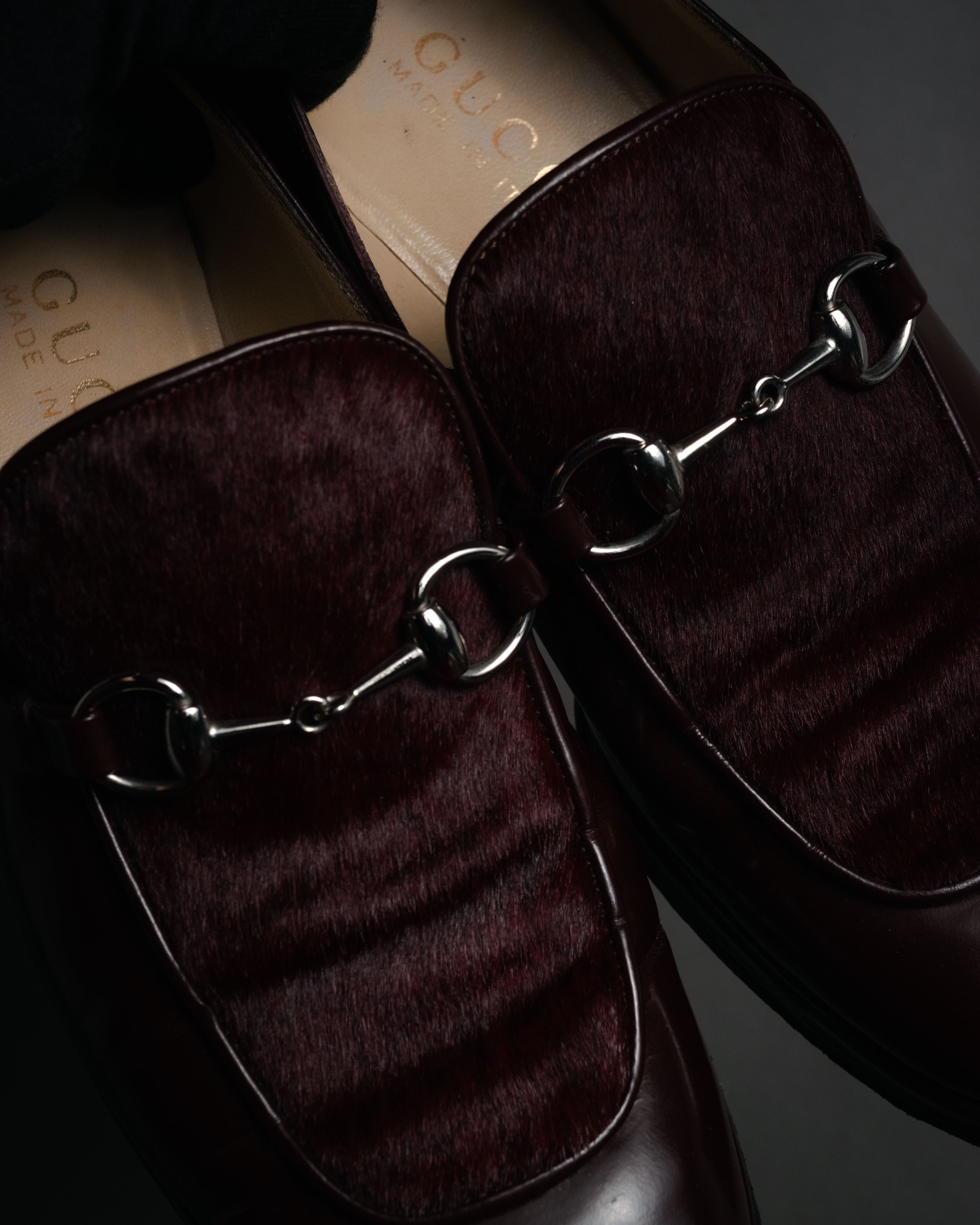 "GUCCI" 90’s-00’s Horsebit haircalf panel loafers