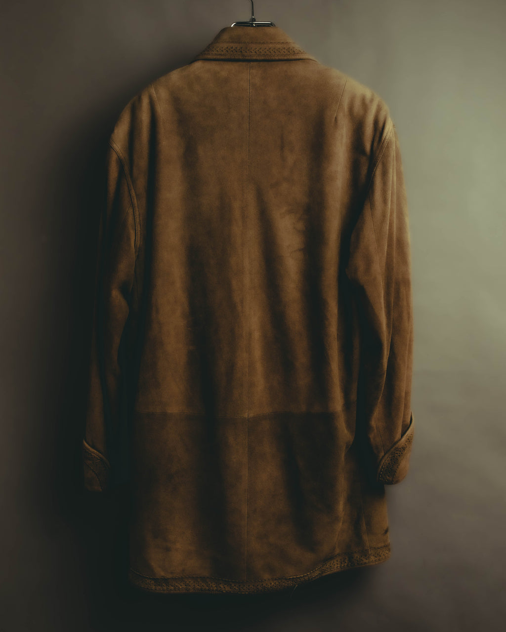 -SPECIAL- “LOEWE” 70’s-80’s Perforated trim suede long jacket