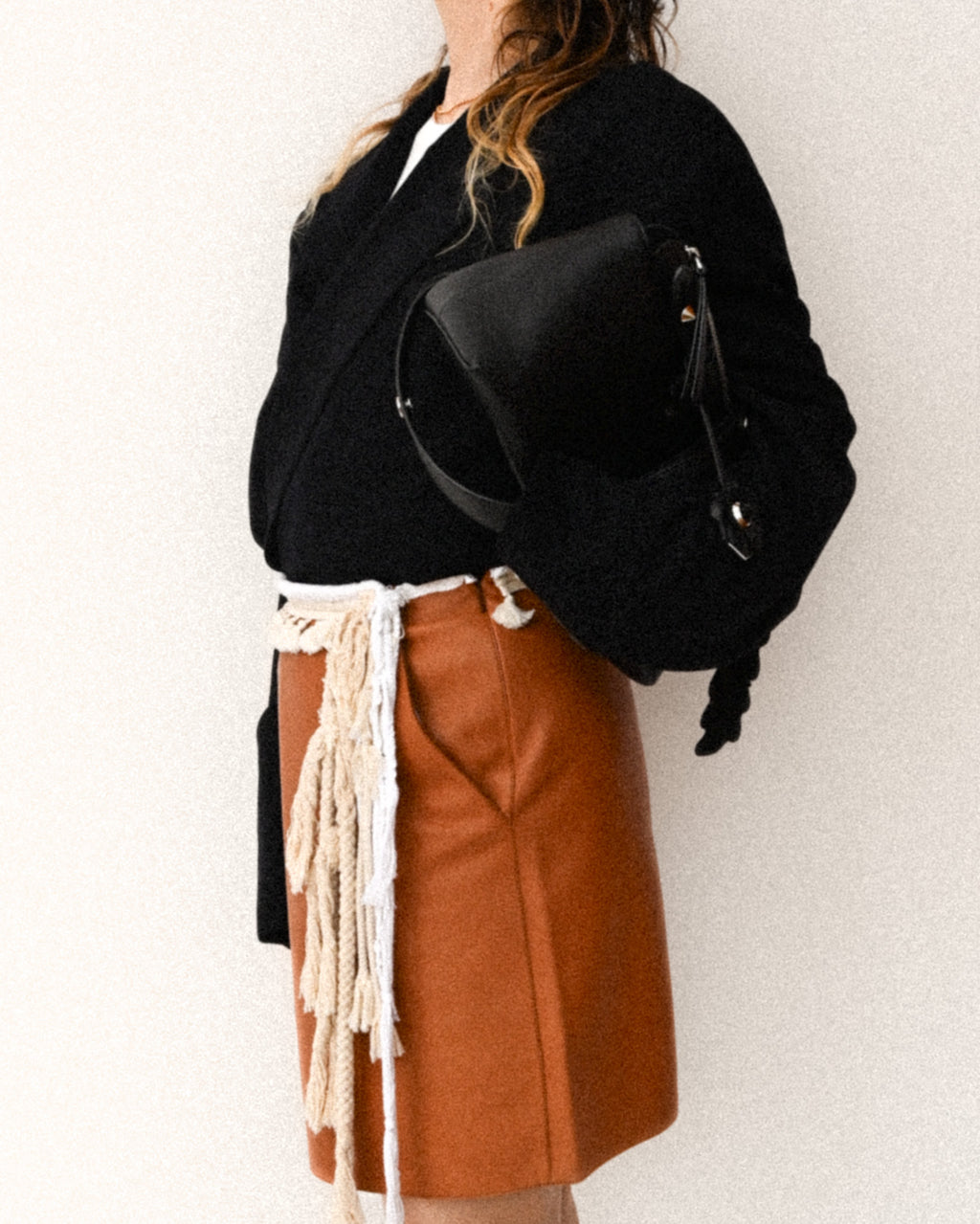 LOEWE by Jonathan Anderson/ Lamb Leather Rope Trim Mini Skirt