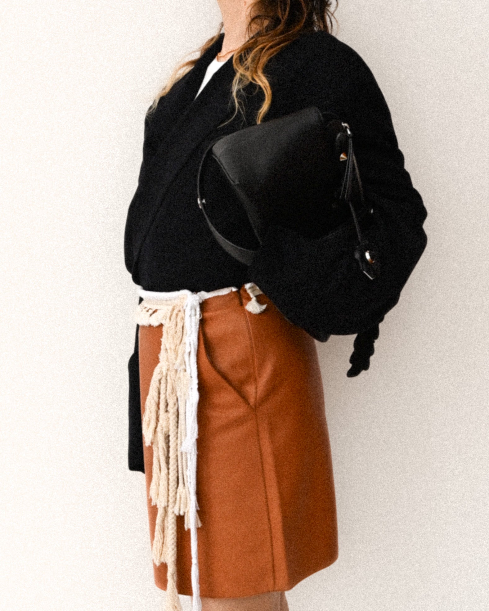 LOEWE by Jonathan Anderson/ Lamb Leather Rope Trim Mini Skirt