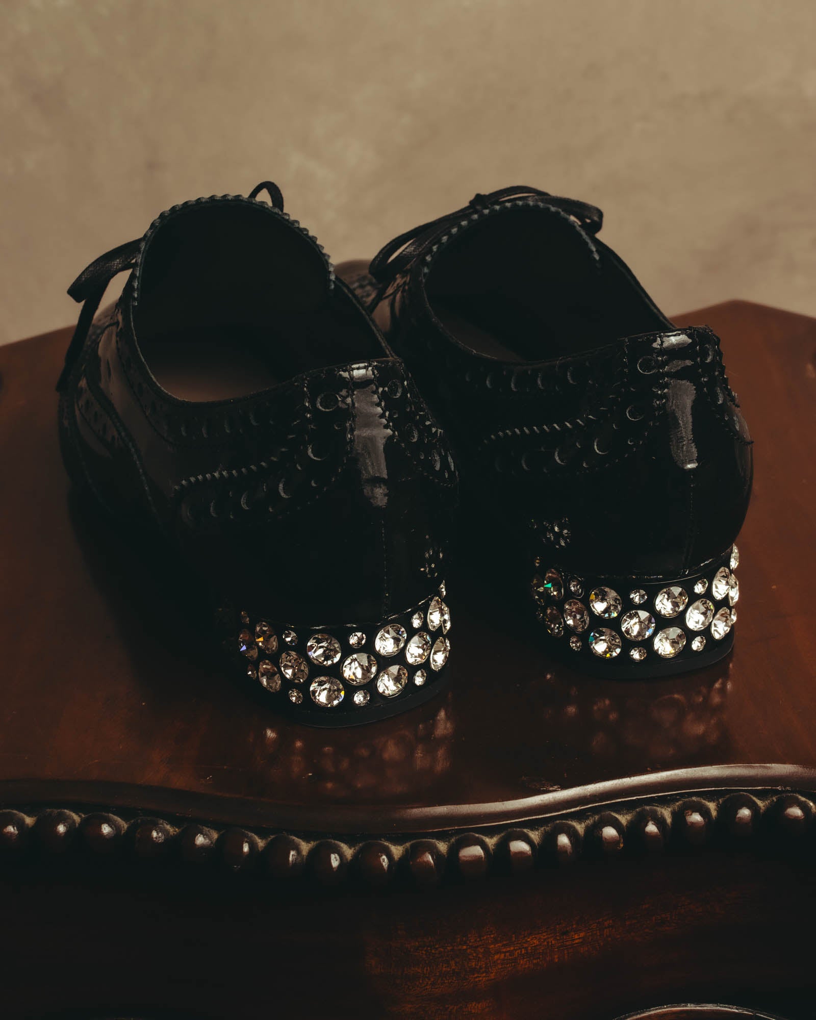 -SPECIAL- “Miu Miu” 2010’s Crystal embellished heel patent leather brogue shoes