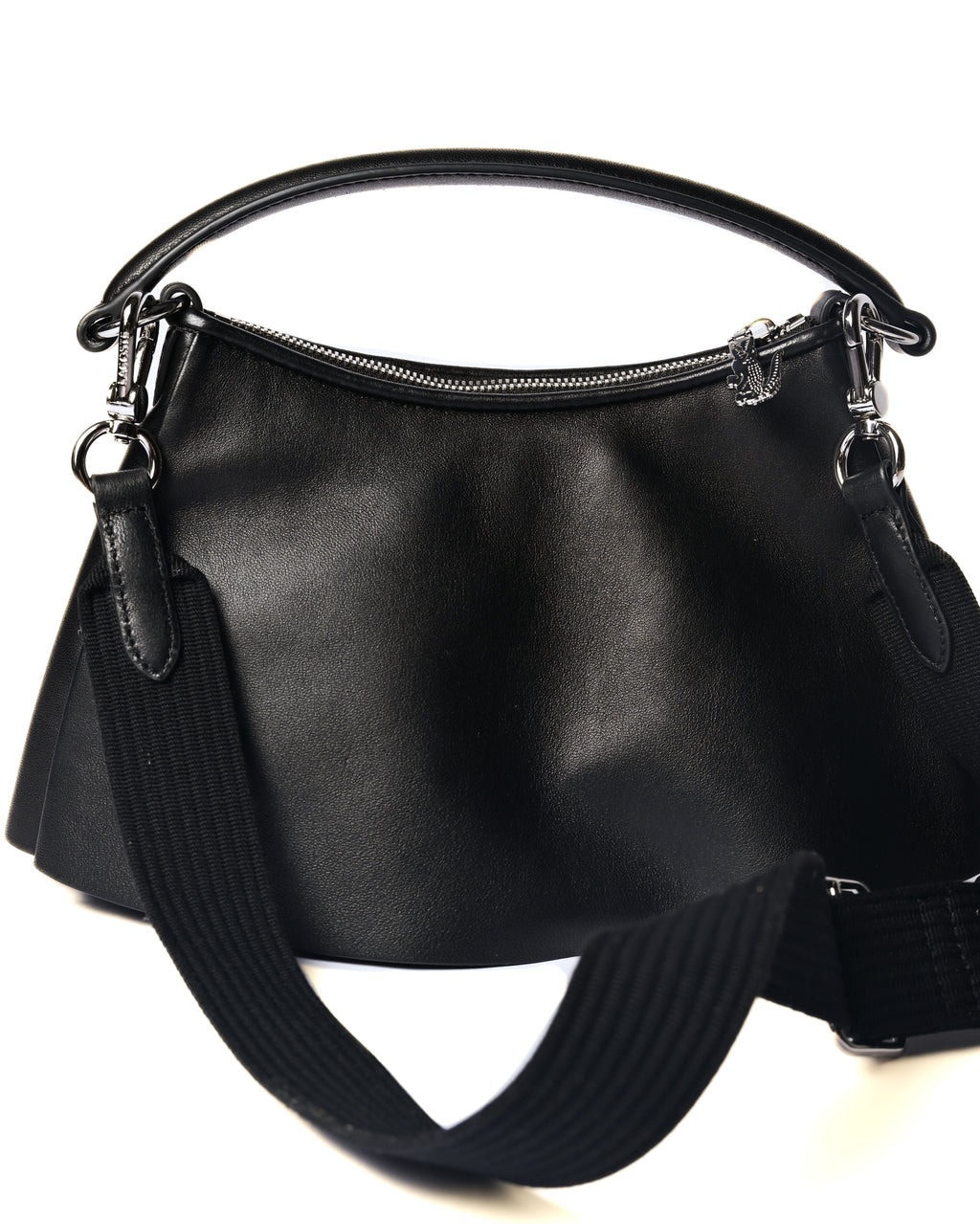 LACOSTE/ “Lenglen” Leather Pleated 2 Way Handbag Black