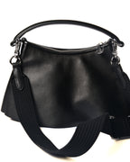 LACOSTE/ “Lenglen” Leather Pleated 2 Way Handbag Black