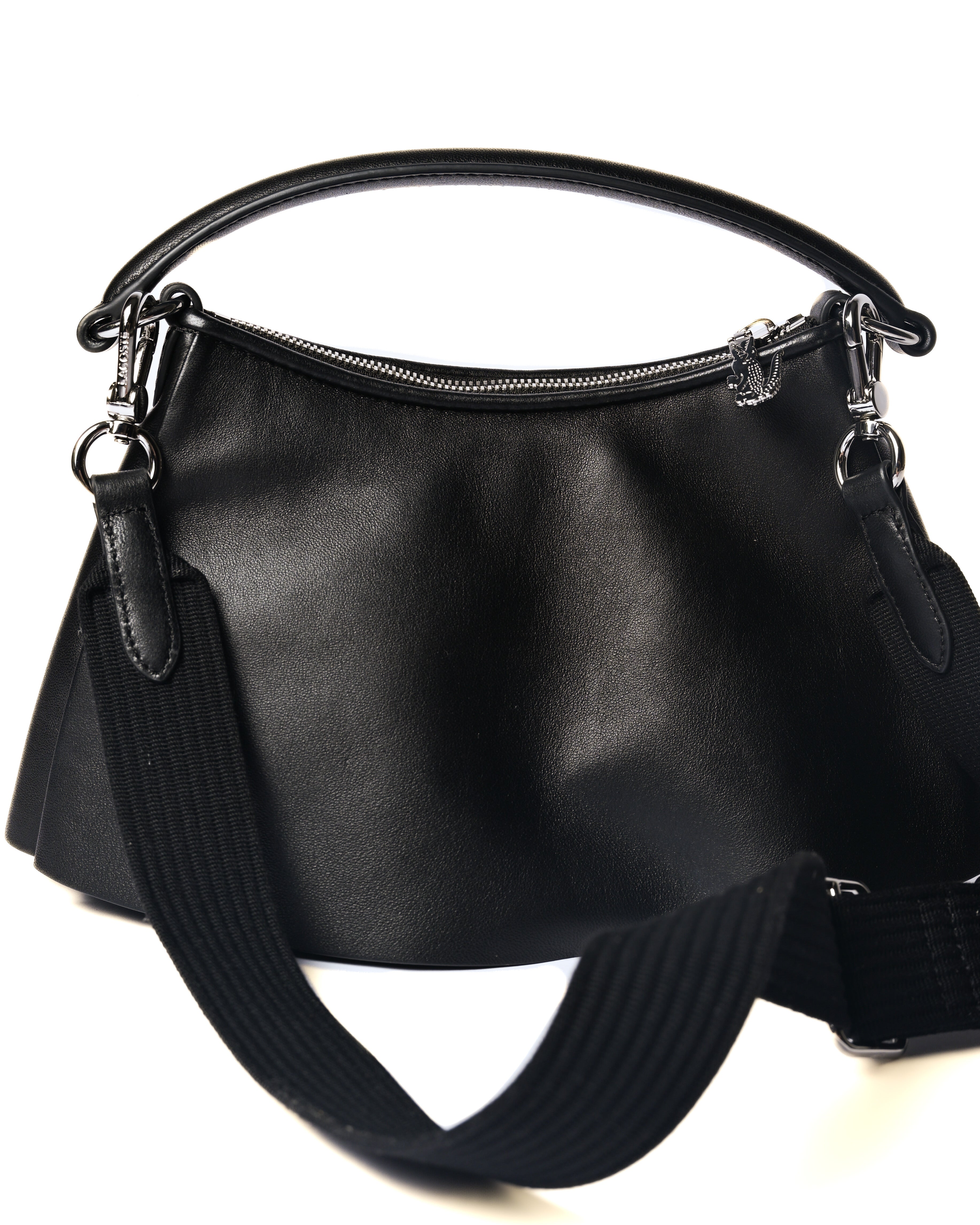 LACOSTE/ “Lenglen” Leather Pleated 2 Way Handbag Black