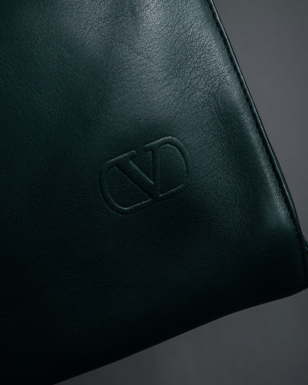 "Valentino Garavani" 80's Knot detail logo engraved dark green leather bag
