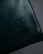 "Valentino Garavani" 80's Knot detail logo engraved dark green leather bag